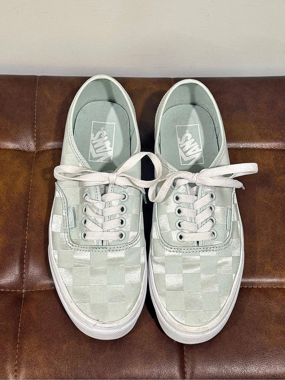 Vans Old Skool Checkerboard Sneakers in Green & White - Like New!